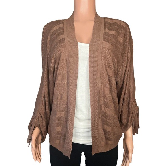 Lucky Brand Cardigan Sweater Women’s Small Cinched Sleeve Dark Brown Open Front - Picture 1 of 9